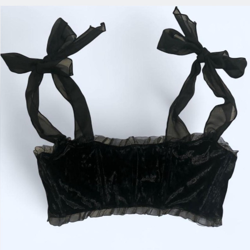 Dolls Kill Widow Black Velvet Bra With Sheet Self Ties size XL